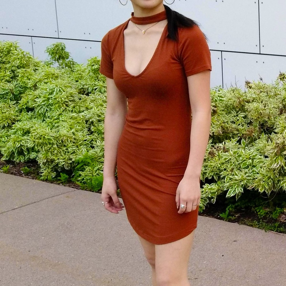 F21 Cutout High Neck Dolphin Hem Dress